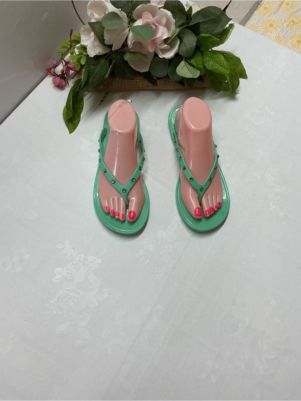Mint Green Studded Women’s Flip Flop Sandals - Casual Summer Style